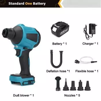 45000 об/мин 1000 Вт Беспроводной воздуходув для пыли Надуватель Пылесос Многофункциональный воздуходув Игрушка Надувной пистолет с 2 шт. батареей 29800 мАч 1*Battery