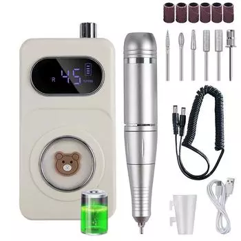 45000 об/мин Милый медведь Электрическая машинка для маникюраПерезаряжаемая машинка для полировки геля для ногтей Машинка-пилка для ногтей
