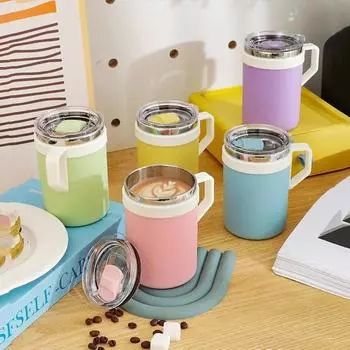 450/550ML Coffee Cup Travel Cup with Handle Lid Double-layer Vacuum Insulated Cup Stainless Steel Liner Mini Office Water Cup 450-550ML