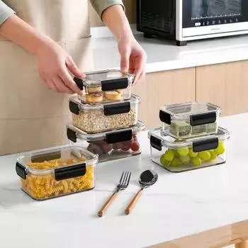 450/800/1100 мл Контейнер для хранения продуктов Фруктовый салат Пластиковый контейнер для хранения с герметичной крышкой Кухонный холодильник Контейнер для хранения продуктов 450ml чёрный