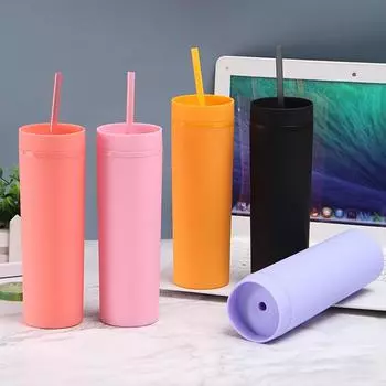 450 мл 16 унций многоразовая бутылка для воды с двойными стенками, изолированная матовая отделка, пластиковый очиститель, соломинка, кофейная чашка, персонализированная подарочная чашка 450ml