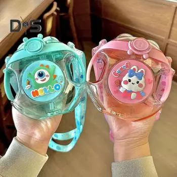 450 мл бутылка для воды с соломинкой, пищевая герметичная бутылка для питья в мультяшном стиле, бутылка для напитков, сока, детская посуда для напитков 450ML зелёный