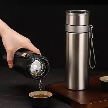 450 мл двойной термос из нержавеющей стали для чая с фильтром портативная автоматическая крышка делового стиля термос кружка дорожный стакан 450ml чёрный