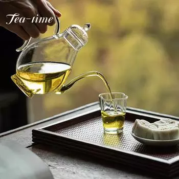 450 мл имитация песочного стекла, зеленый чайник, боросиликатный прозрачный косметический горшок, бытовая ярмарочная чашка с фильтром, нагреваемый чайник 15x16.5cm 450ml