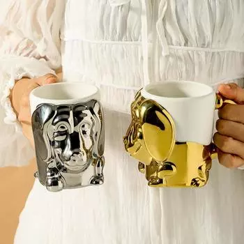 450 мл керамическая гальваническая тисненая кружка для собак золотая серебряная кофейная чашка креативная мультяшная чашка для завтрака с животными домашняя питьевая кружка 450ML