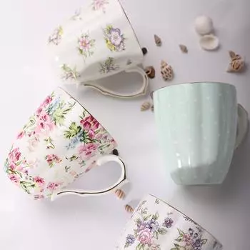 Королевские кофейные кружки с золотым ободком, фарфоровая кофейная кружка из костяного фарфора 450 мл, цветочная кофейная кружка, чайные чашки для женщин, подарки на день рождения, Рождество Miranda
