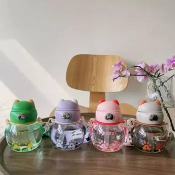 450 мл милый мультяшный детский стаканчик Xiaodu с соломинкой модная портативная спортивная на открытом воздухе герметичная прозрачная бутылка для воды 450ml
