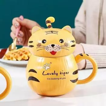 450 мл милый тигр динозавр керамическая кофейная кружка с ложкой креативная расписанная вручную посуда для напитков чашки для чая с молоком новинка подарки 301-400ml