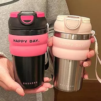 450 мл модная термос из нержавеющей стали 316 с трубочкой портативный женский автомобильный термос кофейная кружка дорожный стакан 450ml чёрный