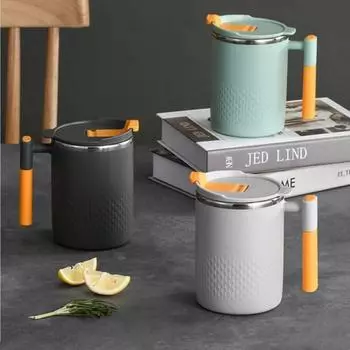 450 мл Нержавеющая сталь кружка для кофе с крышкой Кофейная кружка с двойными стенками и ручкой Термостойкая посуда для напитков 450ml