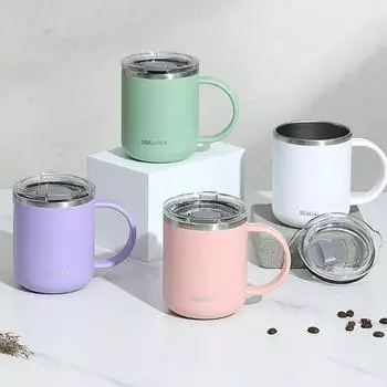 450 мл новая кофейная кружка из нержавеющей стали с двойными стенками, ручкой и крышкой, герметичная, не допускающая ожогов, для дома, офиса, молока, сока, чая 450ml