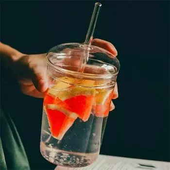 450 мл прозрачная стеклянная кружка с крышкой и трубочкой, термостойкий стакан с трубочкой для кофе, молока, холодных напитков, бутылка для воды, посуда для напитков 450ml