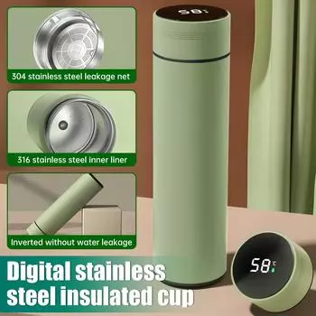 450 мл термос с дисплеем температуры, термокружка из нержавеющей стали, герметичная термокружка с вакуумной изоляцией для подарка на день рождения 450ML зелёный