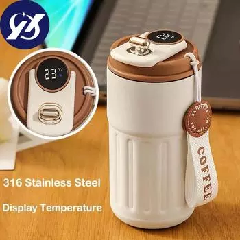 450 мл термос, умный дисплей температуры, вакуумная чашка из нержавеющей стали, офисная кофейная чашка, деловая портативная термокружка красный