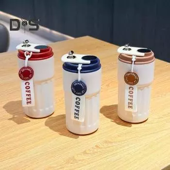 450 мл Умная кофейная вакуумная кружка с дисплеем температуры, герметичная крышка, изолированная кружка из нержавеющей стали для путешествий, работы, спортзала на открытом воздухе 450ML белый/синий