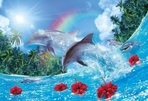 Пазл из 450 деталей Lassen Shining Dolphins Маленький вырезанный пазл [Очистить пазл] (26x38см)
