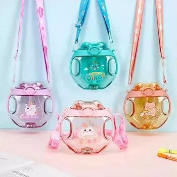 450 мл чашка в форме пончика, детская светящаяся пластиковая бутылка для воды с соломинкой, мультяшная распылительная бутылка для детей, уличная бутылка для воды 450ml
