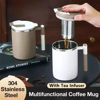 450ML Tea Cup with Infuser Coffee Thermo Mug For Office Leakproof Tea Milk Cup Stainless Steel Liner Drinking Cup Drinkware 450ML хаки