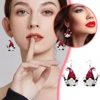 45293 пары акриловых сережек-крючков, серьги-подвески в виде гнома, держащего бокал красного вина 1 Pair