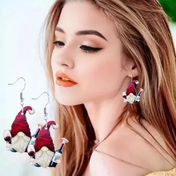 45293 пары акриловых сережек-крючков, серьги-подвески в виде гнома, держащего бокал красного вина 1 Pair