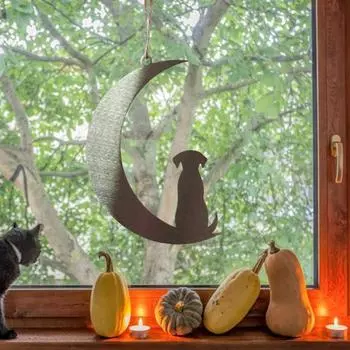 45293 шт. Подвеска в виде силуэта собаки и кошки из нержавеющей стали в виде полумесяца и луны для спальни на окно 1pc