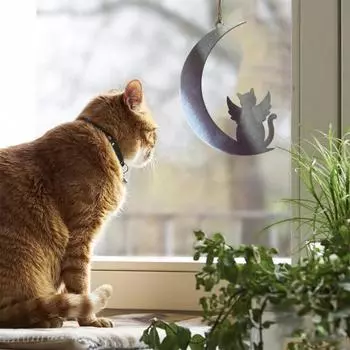 45293 шт. Подвеска в виде силуэта собаки и кошки из нержавеющей стали в виде полумесяца и луны для спальни на окно 1pc