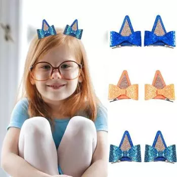 45294 пара заколка для волос с бантом и блестками, детский блестящий костюм, животный дизайн, косплей на Хэллоуин, аксессуары для волос для малышей, собака оранжевый