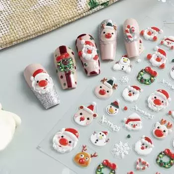 45295 листов рождественских наклеек для дизайна ногтей водонепроницаемые 5D тисненые зимние рождественские праздничные Санта A