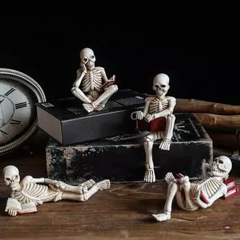 45295 шт. Хэллоуин Череп Статуя Скелет Чтение Книги Скульптура Смола Настольное Украшение для A