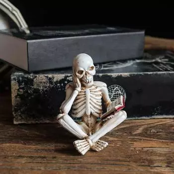 45295 шт. Хэллоуин Череп Статуя Скелет Чтение Книги Скульптура Смола Настольное Украшение A