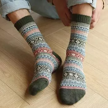 45296 пар мужских зимних носков средней длины с теплоизоляцией в этническом стиле для дома и спальни кофейный