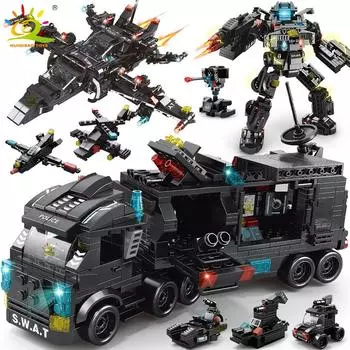 454-695 шт. 8 в 1, полицейский спецназ, грузовик, строительные блоки, городской вертолет, кирпичи, комплект, развивающие игрушки для детей