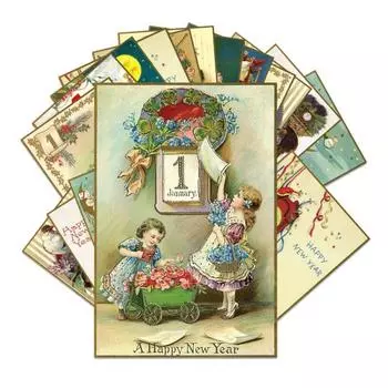 45650 шт. Поздравительные открытки с Новым годом Ретро иллюстрации Праздничные открытки с 2 Sets