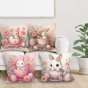 45661 шт. Пасхальная наволочка с цифровым принтом в виде мультяшного кролика, скрытая застежка-молния, подушка B