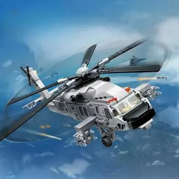457 шт. Военная серия Вертолет Z-20 ВМС Китая Вооруженный Сборные строительные блоки Детские игрушки без коробки