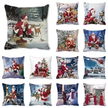 45*45 см Рождественский чехол с рисунком Санта-Клауса для дома, гостиной, украшения дивана, квадратная наволочка 40X40CM