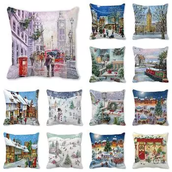 45*45 см Рождественский Рождественский принт с узором, чехол для подушки для дома, гостиной, украшения дивана, наволочка 40X40CM