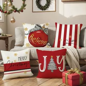 45*45 см Веселая Рождественская Подушка Чехол с принтом Рождественской Елки Красный Чехол для Подушки для Дивана Автомобиля Рождественское Украшение Дома Рождественский Подарок 1