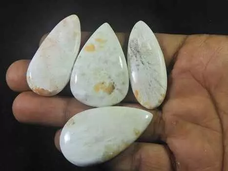 45-47MM Natural Pink Scolocite Pear cabochon Loose Gemstone 4Pcs Lot 205Cts. RQ-2115