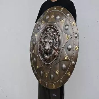 45,72 см щит средневековый лев лицо стальной щит исторические реконструкции подлинный кастомизированный нагреватель круглый щит 45.72 cm коричневый