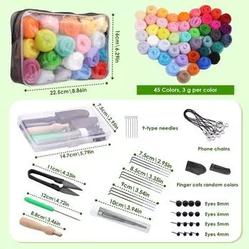 45 цветов войлочная шерсть ровница игла для валяния стартовый набор с принадлежностями для начинающих валяние своими руками ремесло украшение дома