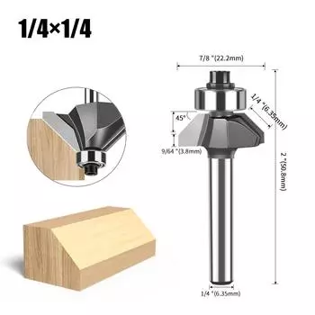 45 degree bevel knife Inch 6 handle 4 piece set Slotted bearing Engraving machine Tool head Edge trimming machine Woodworking milling cutter 45 degree bevel knife 1/4 * 1/4