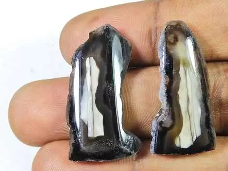 45 карат черный срез окрашенного друзового агата, пара, фантазийные россыпные драгоценные камни 13X33 мм SK-2200