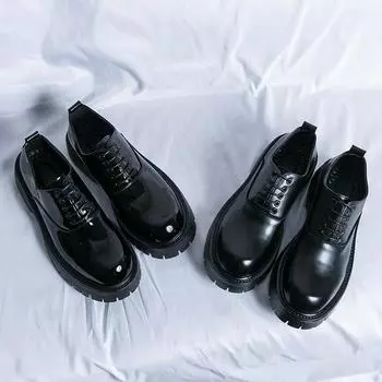 45 лакированных кожаных туфель с большим носком, мужская весенне-осенняя, новая британская ретро-модель в стиле ретро с глянцевой толстой подошвой, увеличивающей высоту каблука, кожаные туфли для жениха 38