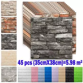 45 шт. 3D пенопластовые наклейки на стену, панели, кирпичные водостойкие клейкие обои для гостиной, спальни, дома, дома, декора для ванной комнаты Pack of 45 белый