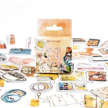 45 шт. акварельные канцелярские наклейки в штучной упаковке, мини-школьные принадлежности, украшения, клейкая заметка для дневника, альбома, журнала