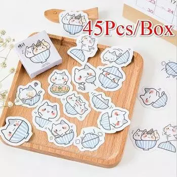45 шт./лот наклейка с изображением кота из мультфильма «сделай сам» подарочный пакет для запечатывания кавайных украшений клейкая лента дневник Statio