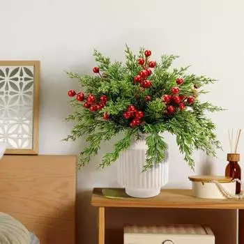 45 шт. рождественских искусственных веток, стебли красных ягод, искусственные ветки норфолкского кипариса, искусственные вечнозеленые листья, палочки для гирлянды своими руками, домашний декор 45pcs