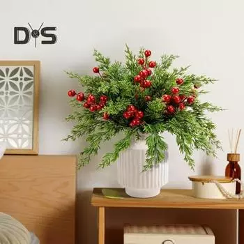 45 шт. рождественских искусственных веток, стебли красных ягод, искусственные ветки норфолкского кипариса, искусственные вечнозеленые листья, палочки для гирлянды своими руками, домашний декор 45pcs