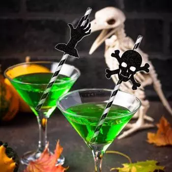 45 шт., соломинки для Хэллоуина с летучей мышью-призраком и вставками из тыквы, праздничные украшения для напитков, коктейлей, напитков 45pcs